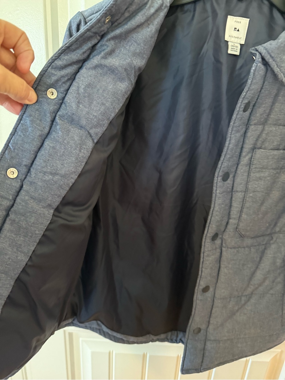 Boy’s Quilted Blue Jacket - Classic Button-Front Coat - Picture 6 of 7